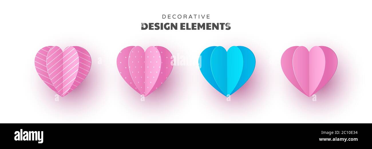 Decorative paper cut hearts. Stock Vector