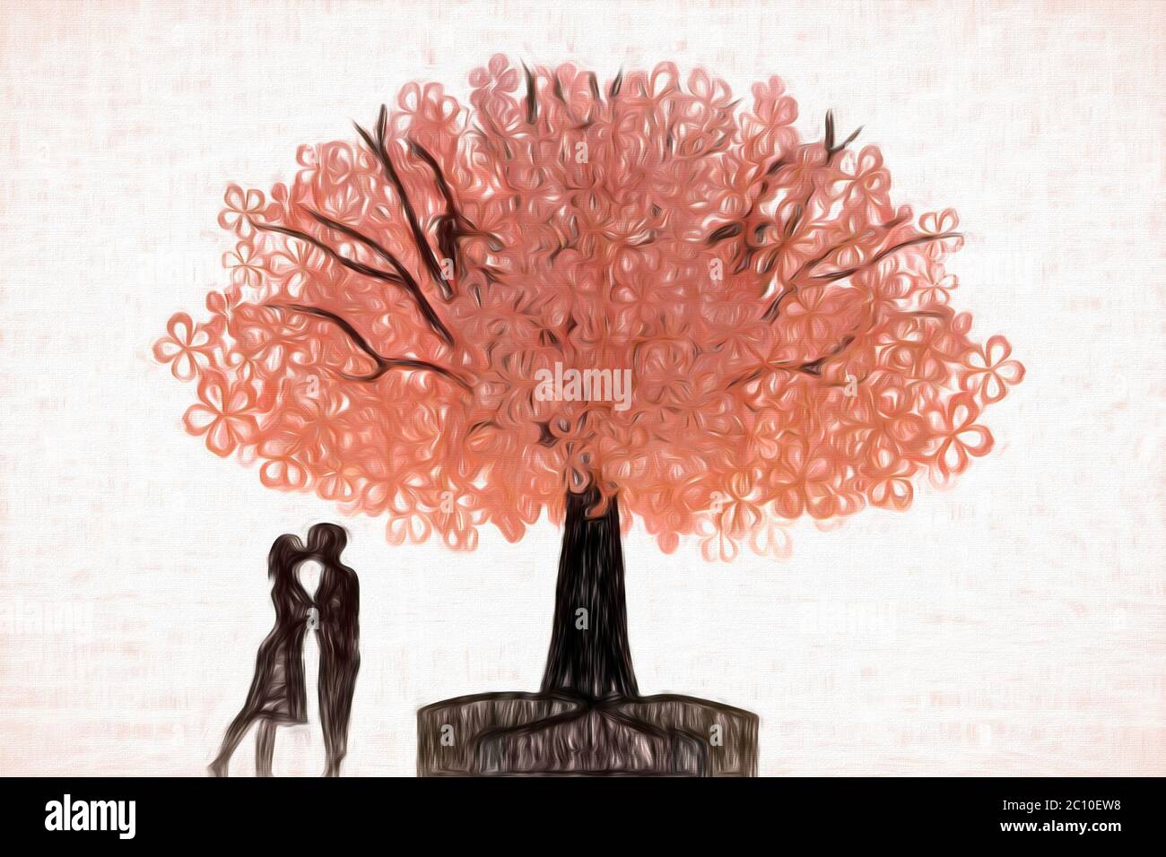 An abstract paper tree with a kissing couple Stock Photo - Alamy