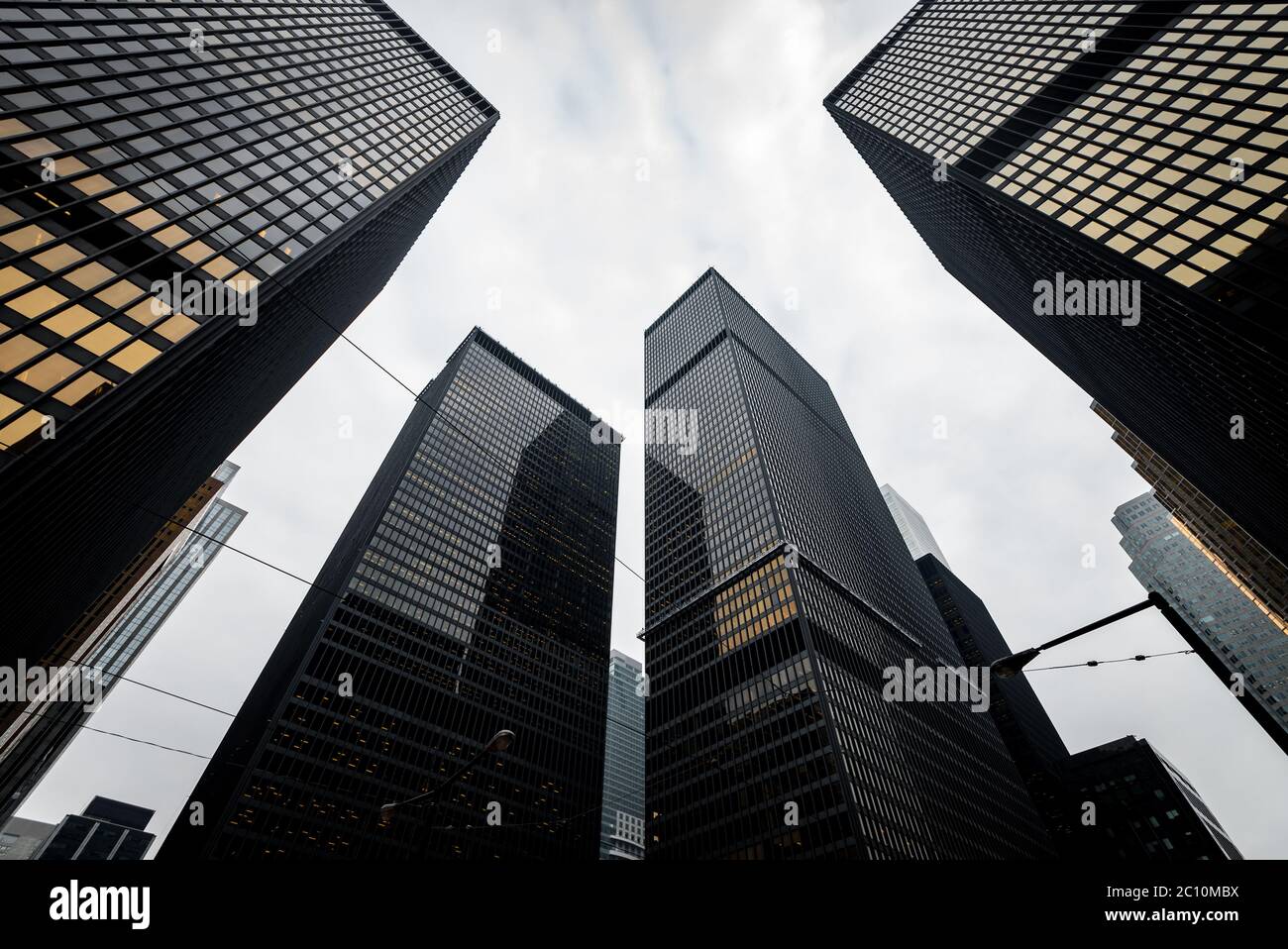 Low angle view of modern skyscrapers in downtown Toronto. Stock Photo