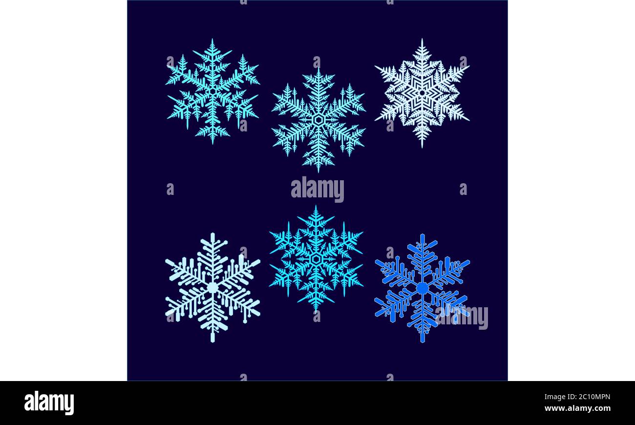 Six vector beautiful snowflakes on dark blue background Stock Photo - Alamy