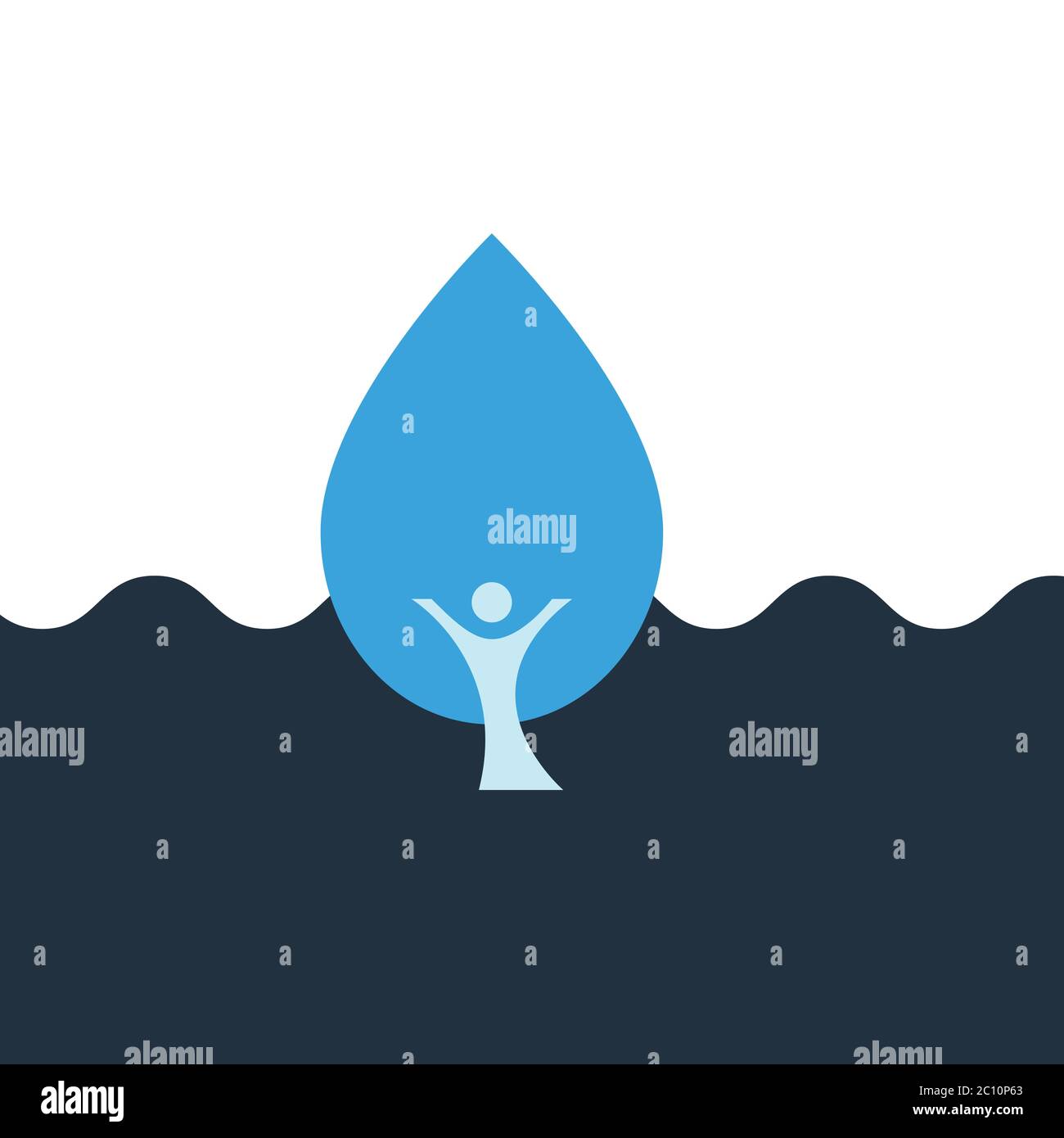 Blue water drop and man logo icon Stock Photo