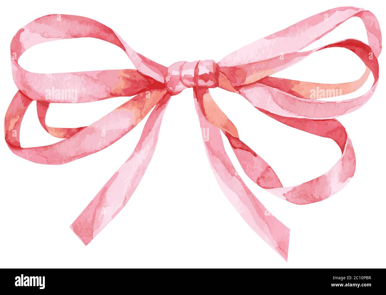 Vector pink bow. Hand painted gift bow isolated on white background. Party or greeting object Stock Vector