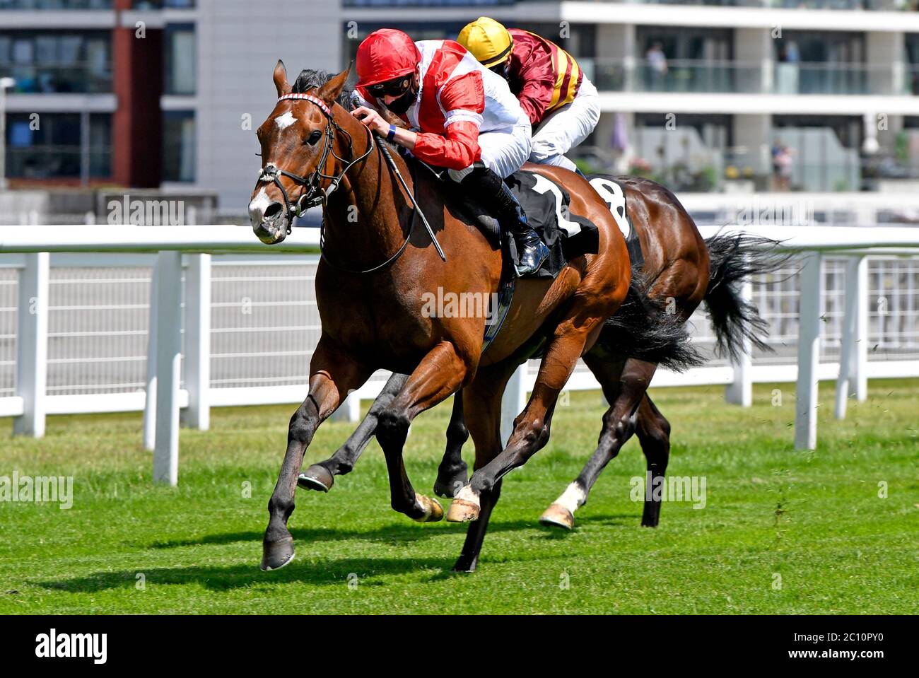 Fortune And Glory ridden by James Doyle wins the Watch and Bet with MansionBet at Newbury Handicap at Newbury Racecourse. Stock Photo
