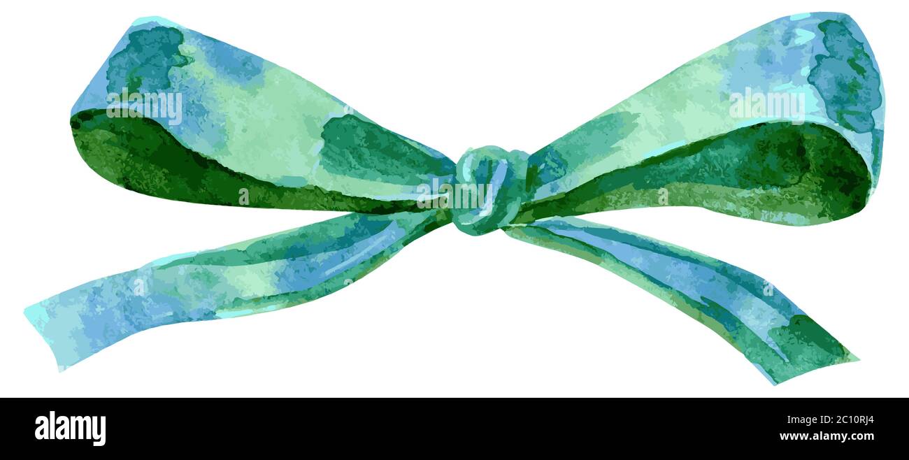 Vector green bow. Hand painted gift bow isolated on white background. Party or greeting object Stock Vector