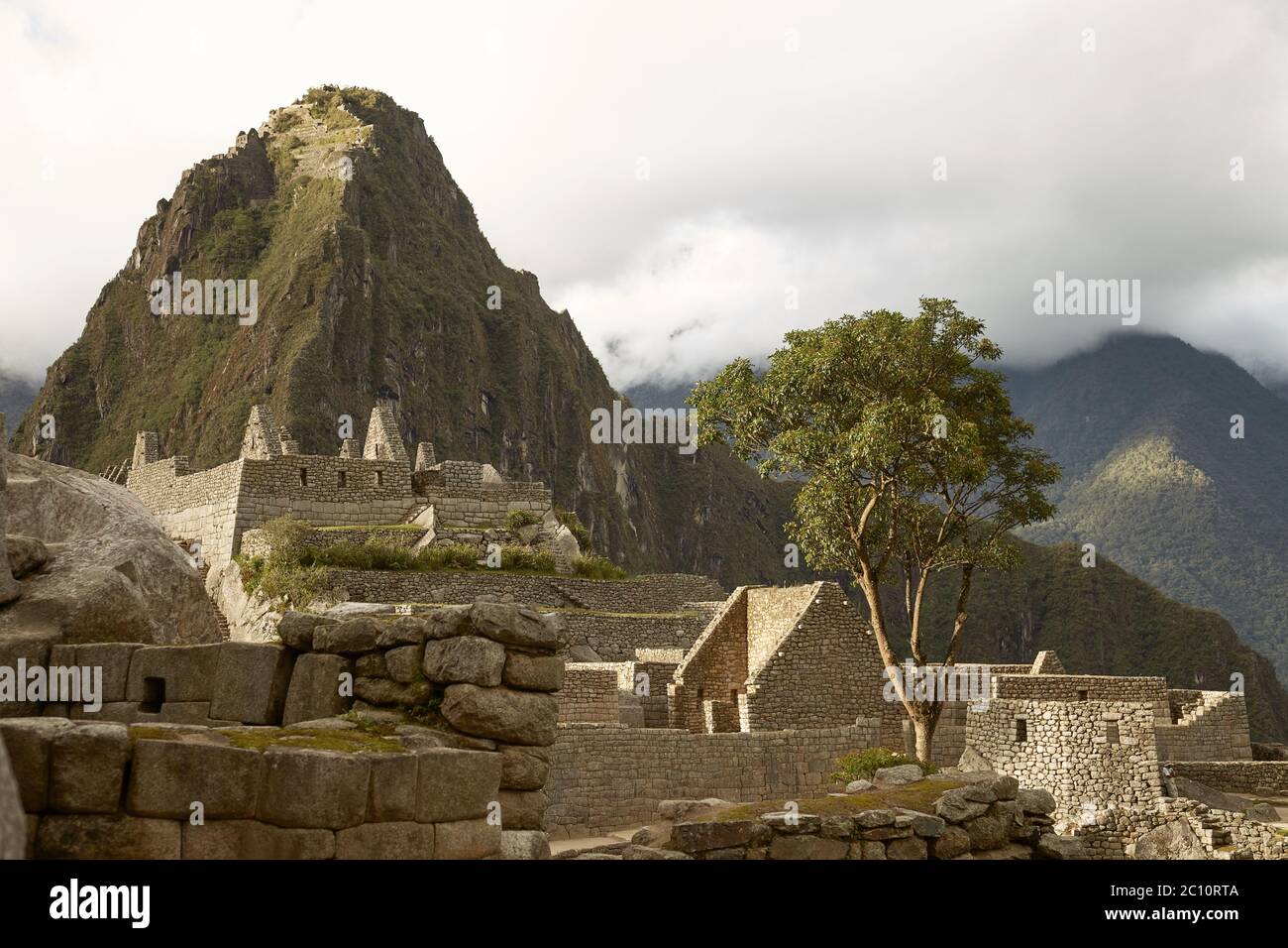 Ruins of Lost Incan City Machu Picchu and Wayna Picchu near Cusco in Peru Stock Photo