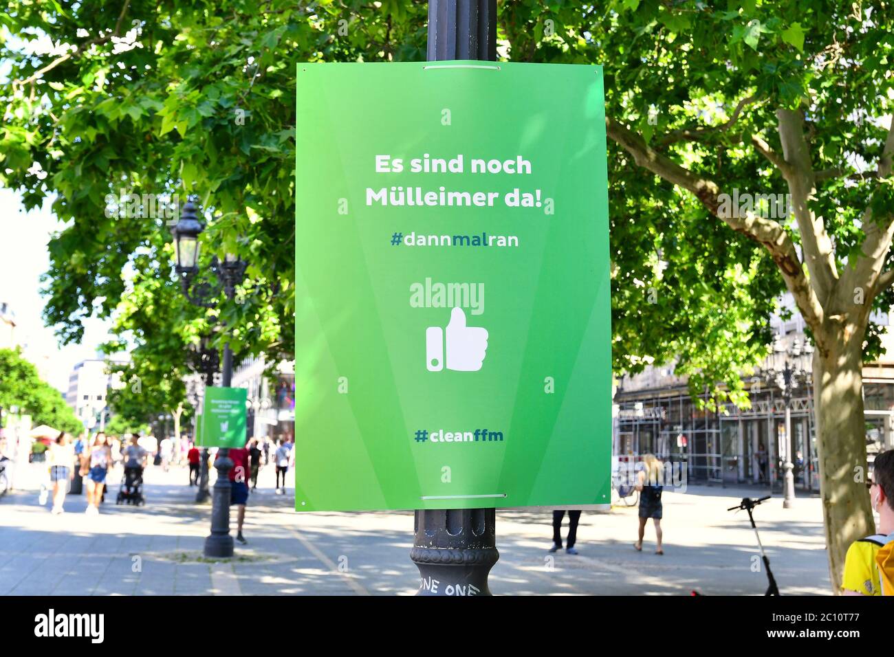 Frankfurt am Main, Germany - June 2020: Sign saying 'There are still trash cans left' as part of campaign to keep Frankfurt city clean Stock Photo