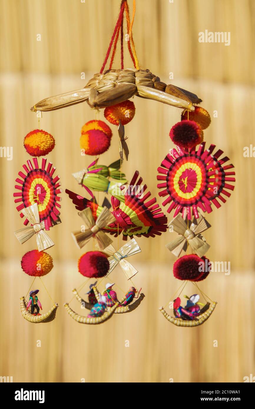 Souvenir made by People at Floating Islands of Uros Stock Photo