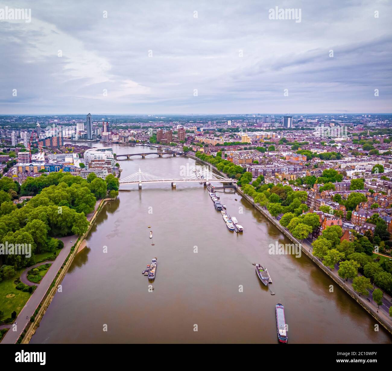 Aerial view of Albert bridge and central London, UK Stock Photo Alamy