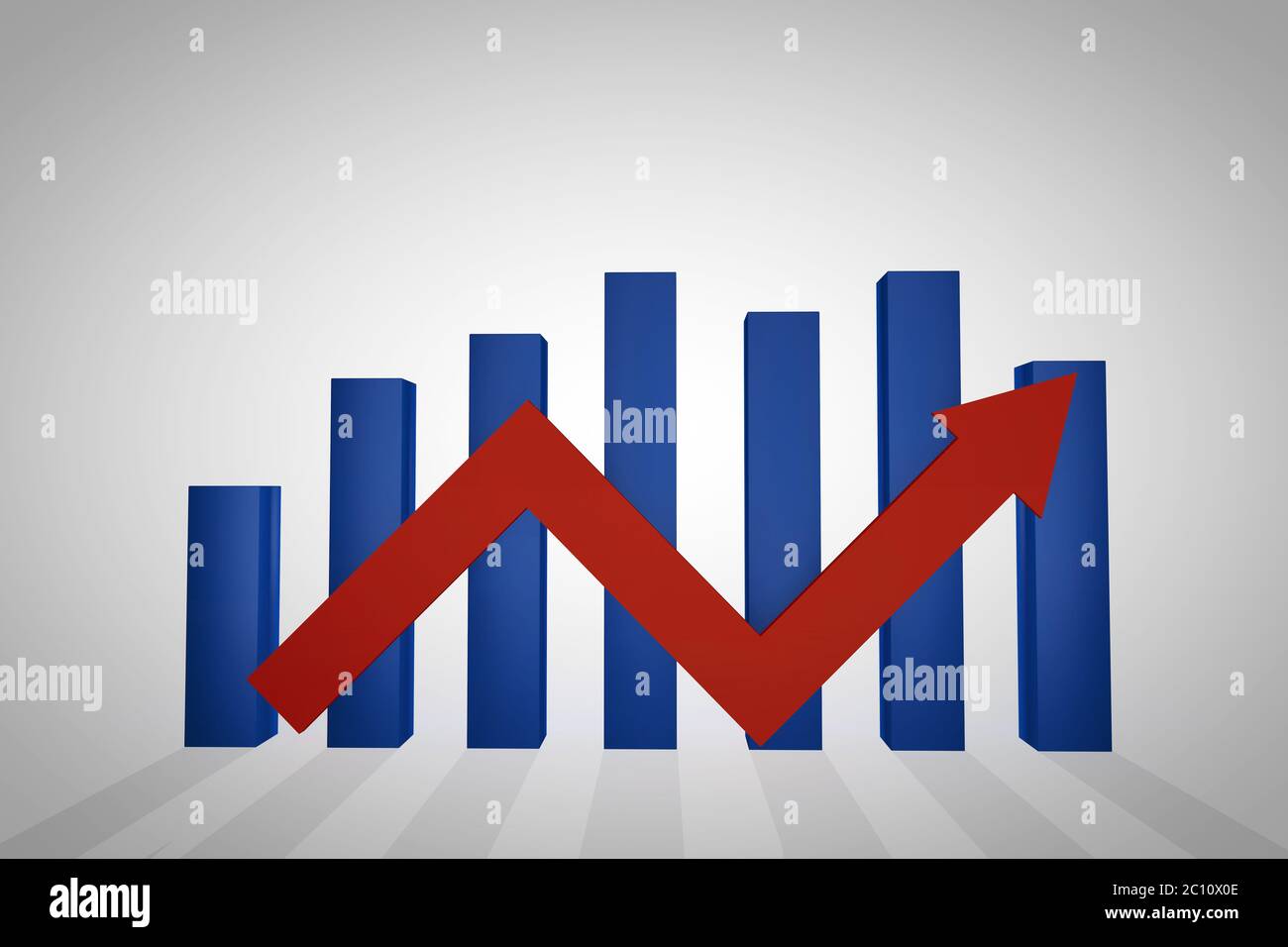 red arrow up with 3d business background Stock Photo