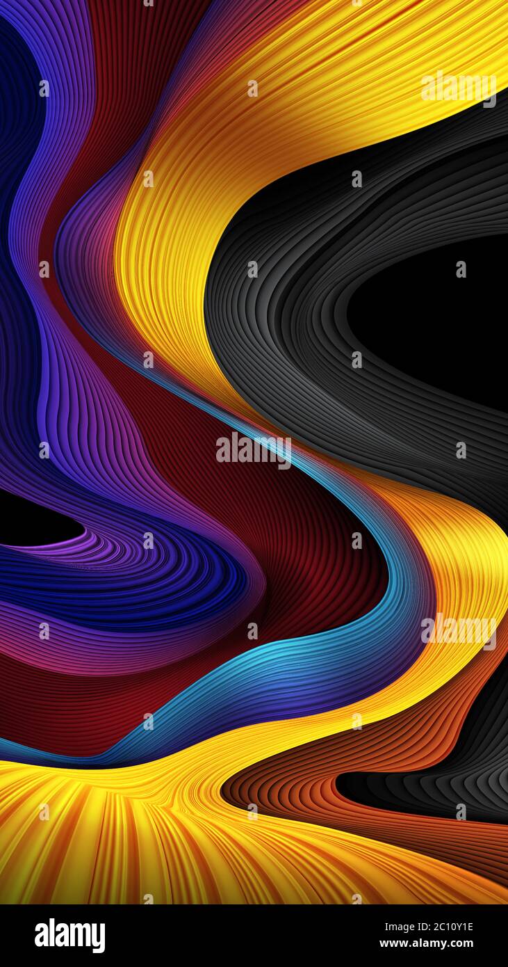 An abstract background of 3D wavy stripes in vector art, suitable for a mobile screen, phone desktop, landing page, UI/UX, and wallpaper. Stock Vector