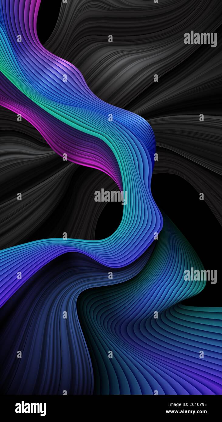 An abstract background of 3D wavy stripes in vector art, suitable for a mobile screen, phone desktop, landing page, UI/UX, and wallpaper. Stock Vector
