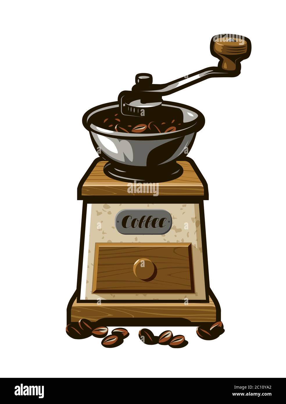Retro coffee grinder. Vector illustration. Menu design for cafe and restaurant Stock Vector