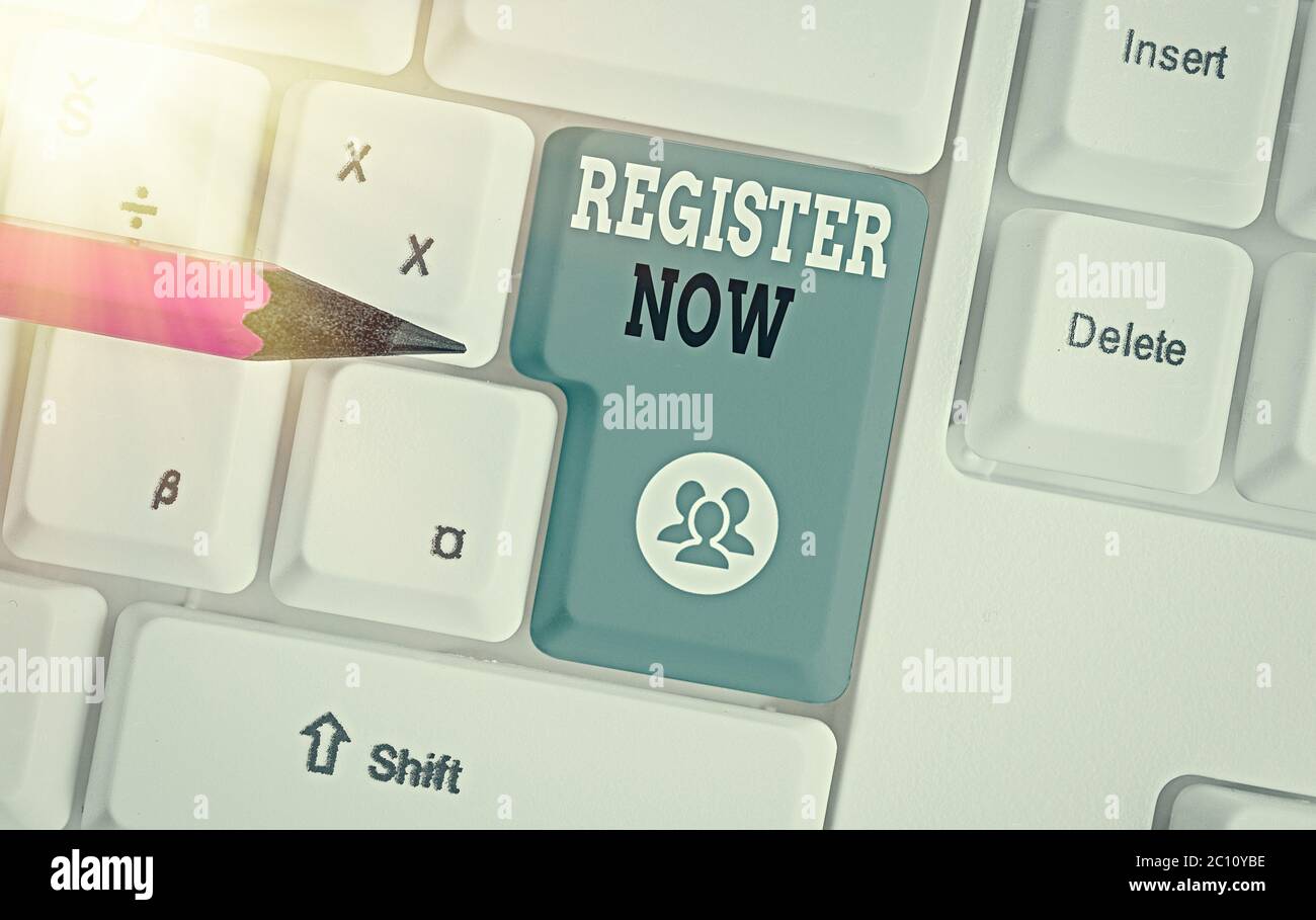 Writing note showing Register Now. Business concept for subscribe ...