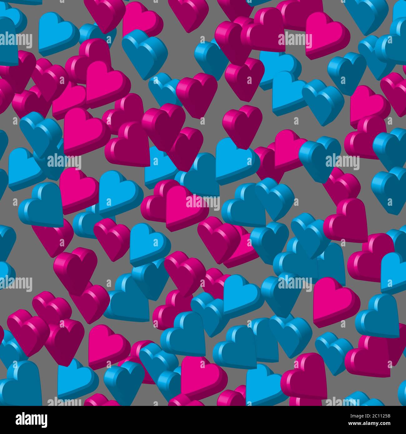 Pink Blue Hearts on Gray Seamless Pattern Stock Vector