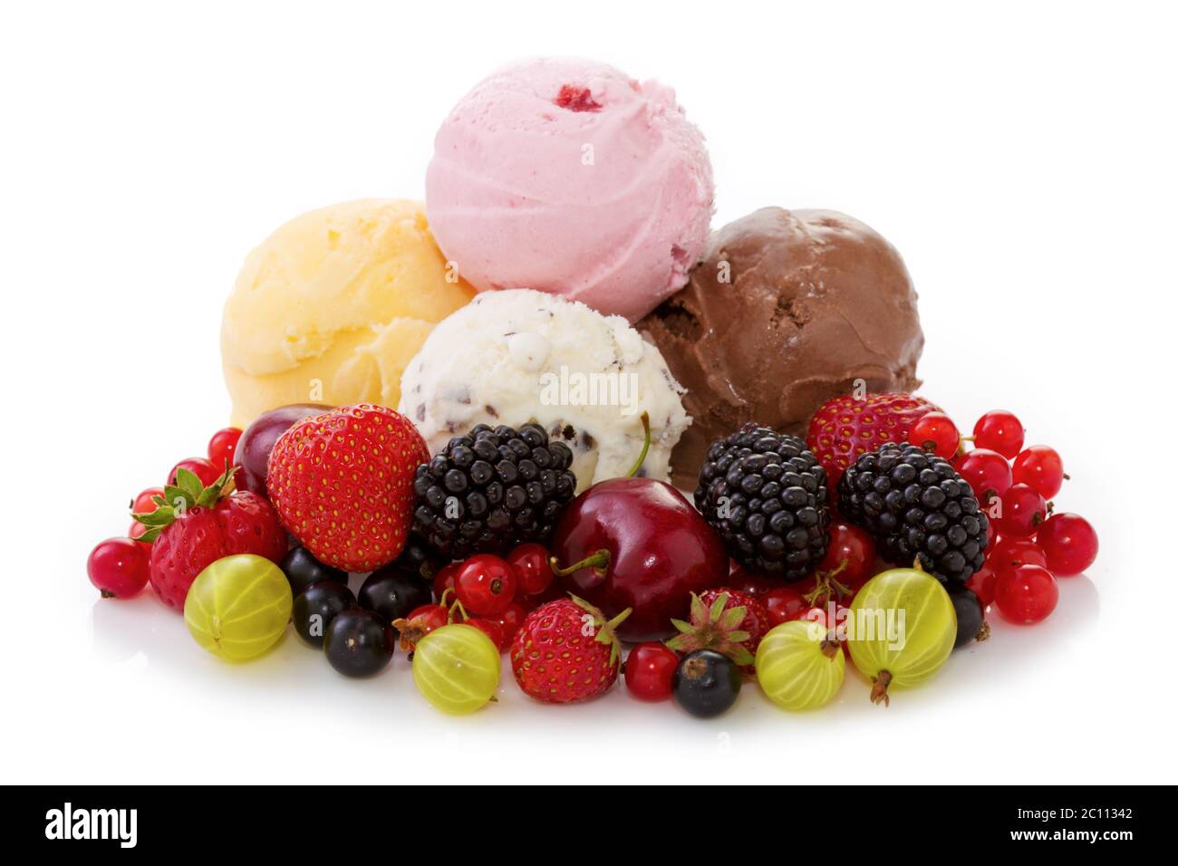 Mixed ice cream with fruits isolated Stock Photo Alamy