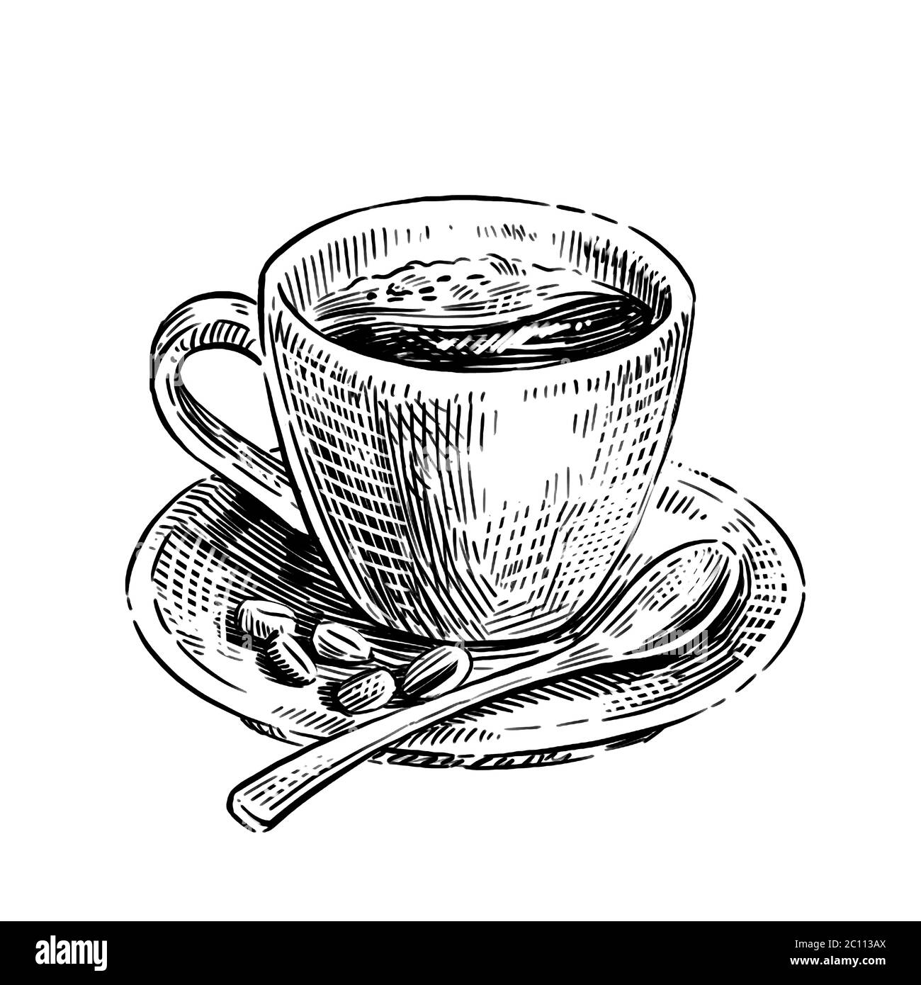 Hand-drawn sketch cup of coffee isolated on white background Stock Photo