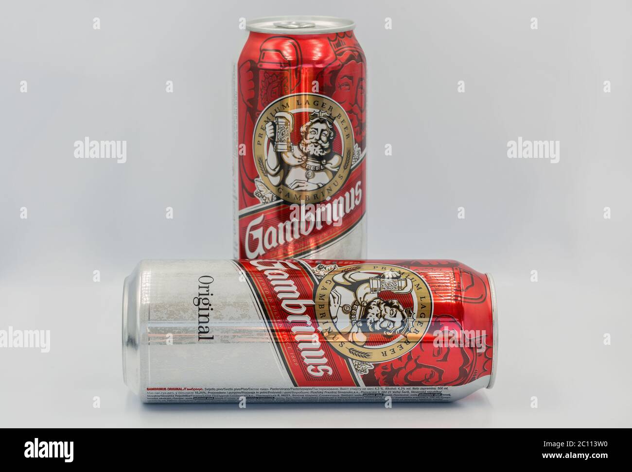 KYIV, UKRAINE - JUNE 06, 2020: Light lager beer cans closeup against white, on foreground. Beer from Pilsner Urquell is one of Stock Photo - Alamy