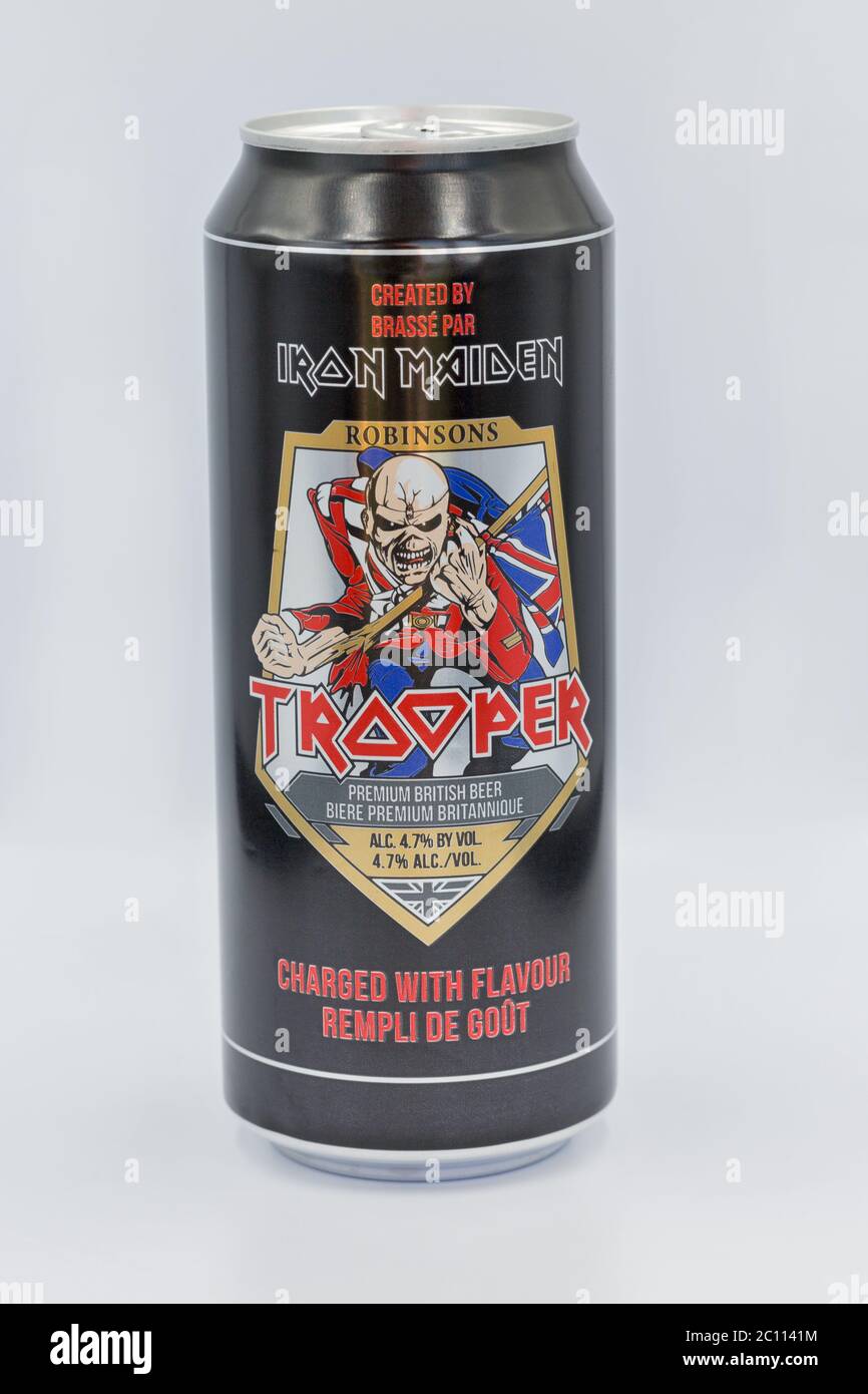 KYIV, UKRAINE JUNE 06, 2020 Trooper ale beer can created by heavy