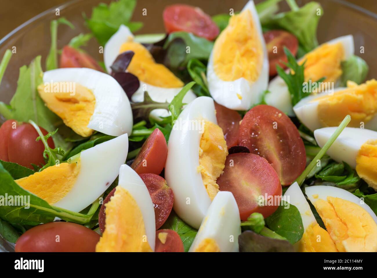 Green leafy salad with boiled egg Stock Photo Alamy