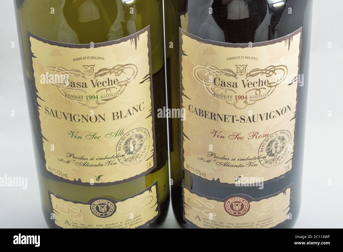 KYIV, UKRAINE - MAY 15, 2020: Sauvignon Blanc and Cabernet Sauvignon wine  bottles from Casa Veche Moldavian winery closeup against white background  Stock Photo - Alamy