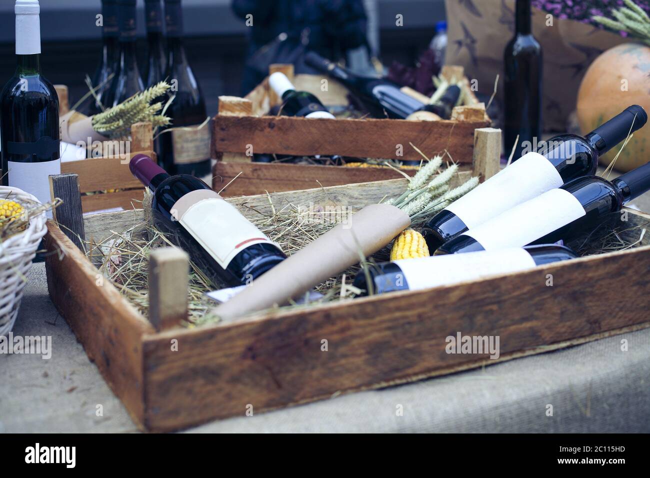 Wine bottles in wooden boxes Stock Photo Alamy