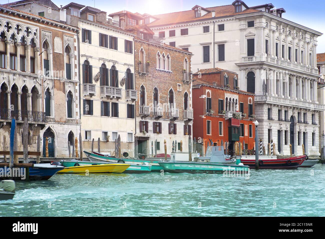 Venice. Italy. Bright ancient houses along Canal Grande Stock Photo - Alamy