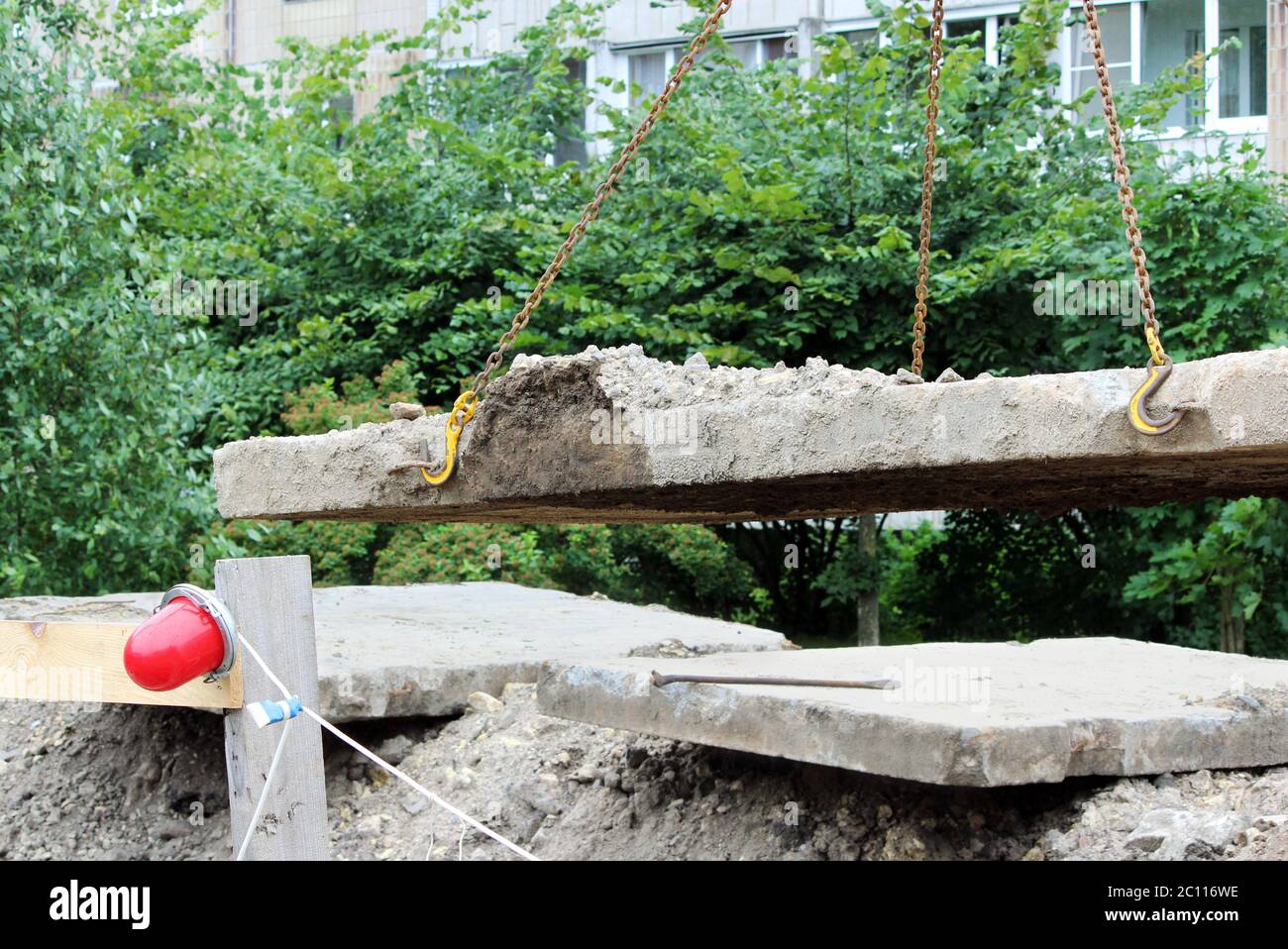 lowering the concrete slab and creating duct protection of the water