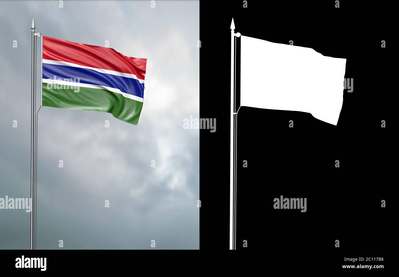 3d illustration of the state flag of the Republic of The Gambia moving ...
