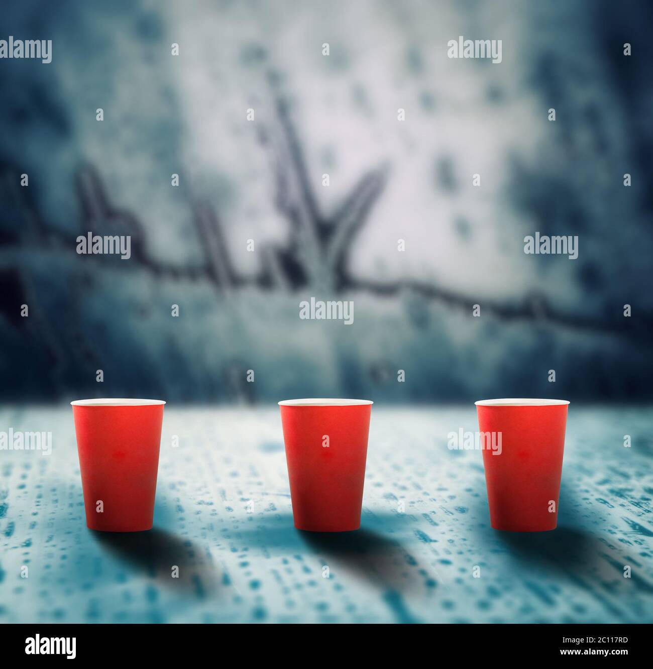open red paper cups of coffee on melting ice surface Stock Photo - Alamy