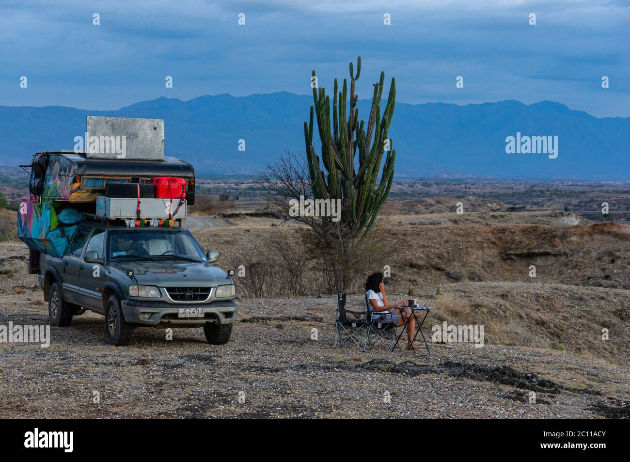 Camper Van in Tatacoa Desert Colombia Stock Photo