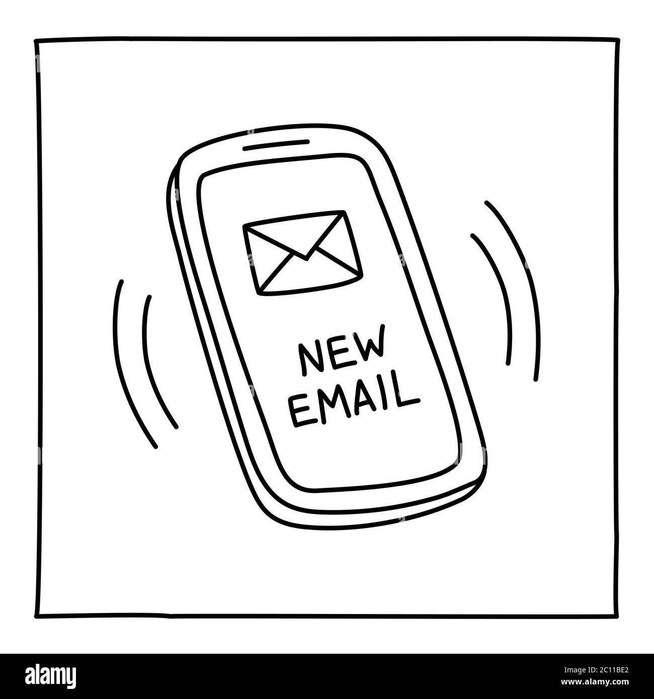 Doodle NEW MAIL mobile phone icon hand drawn with thin line Stock Vector