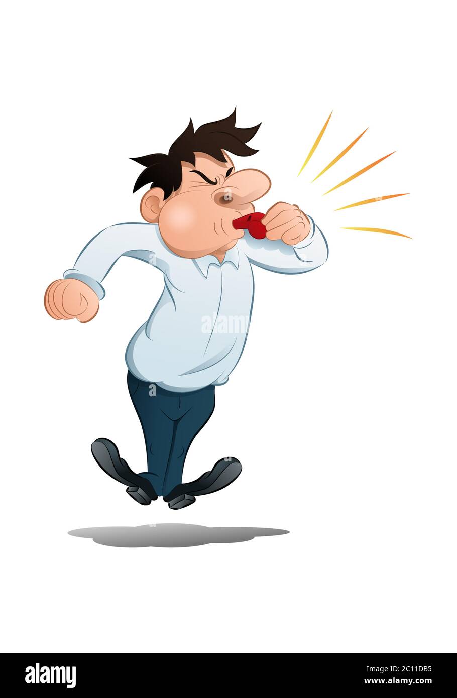 a concept illustration of a figure businessman coach blow a whistle