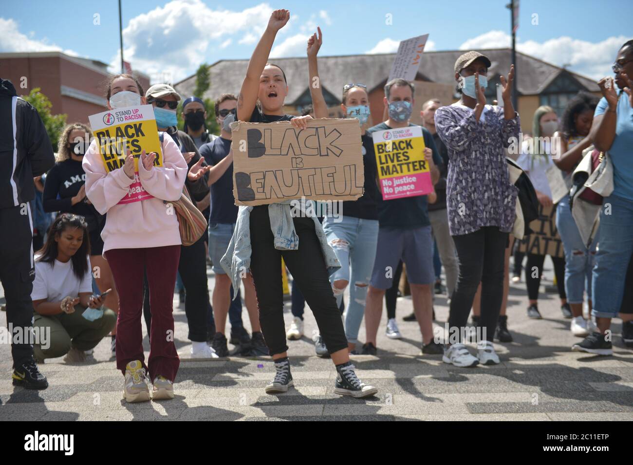 People take part in a Black Lives Matter protest in Shirley, Birmingham. Stock Photo