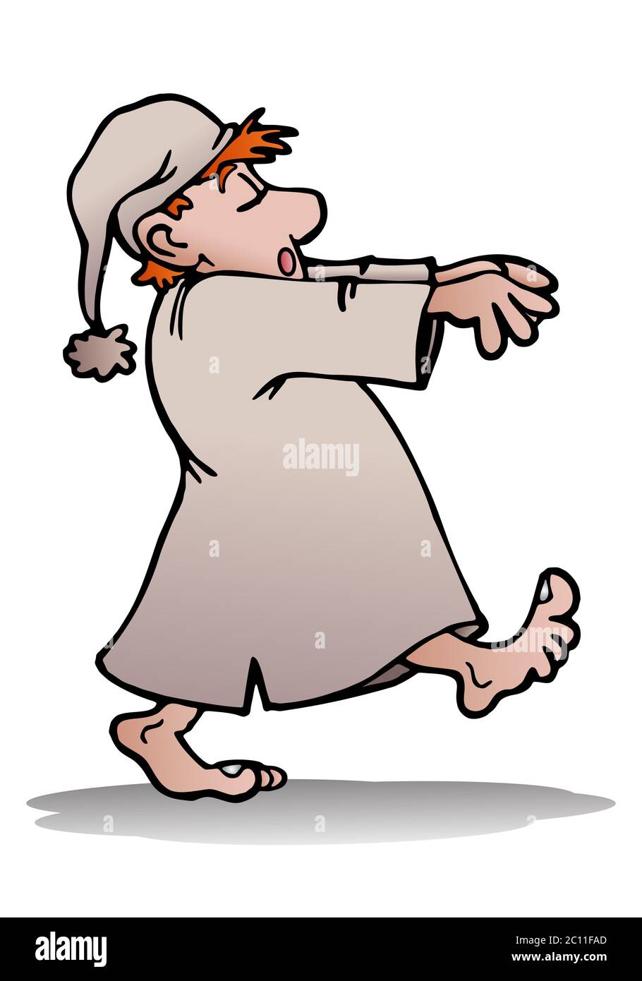 illustration of a man wear pajamas sleep walker on isolated white  background Stock Photo - Alamy