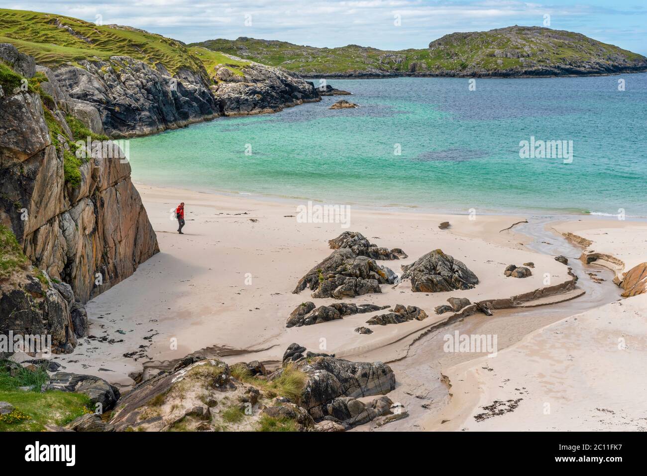 ACHMELVICH BAY AND BEACH SUTHERLAND HIGHLANDS SCOTLAND BLUE SKY WITH