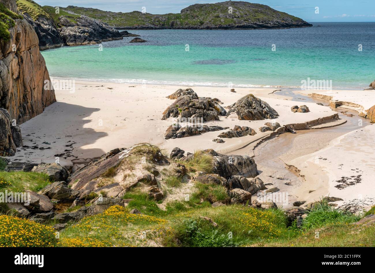 Achmelvich Bay And Beach Sutherland Highlands Scotland Blue Sky With 