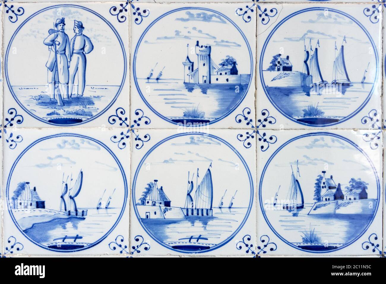 six typical blue delft tiles Stock Photo