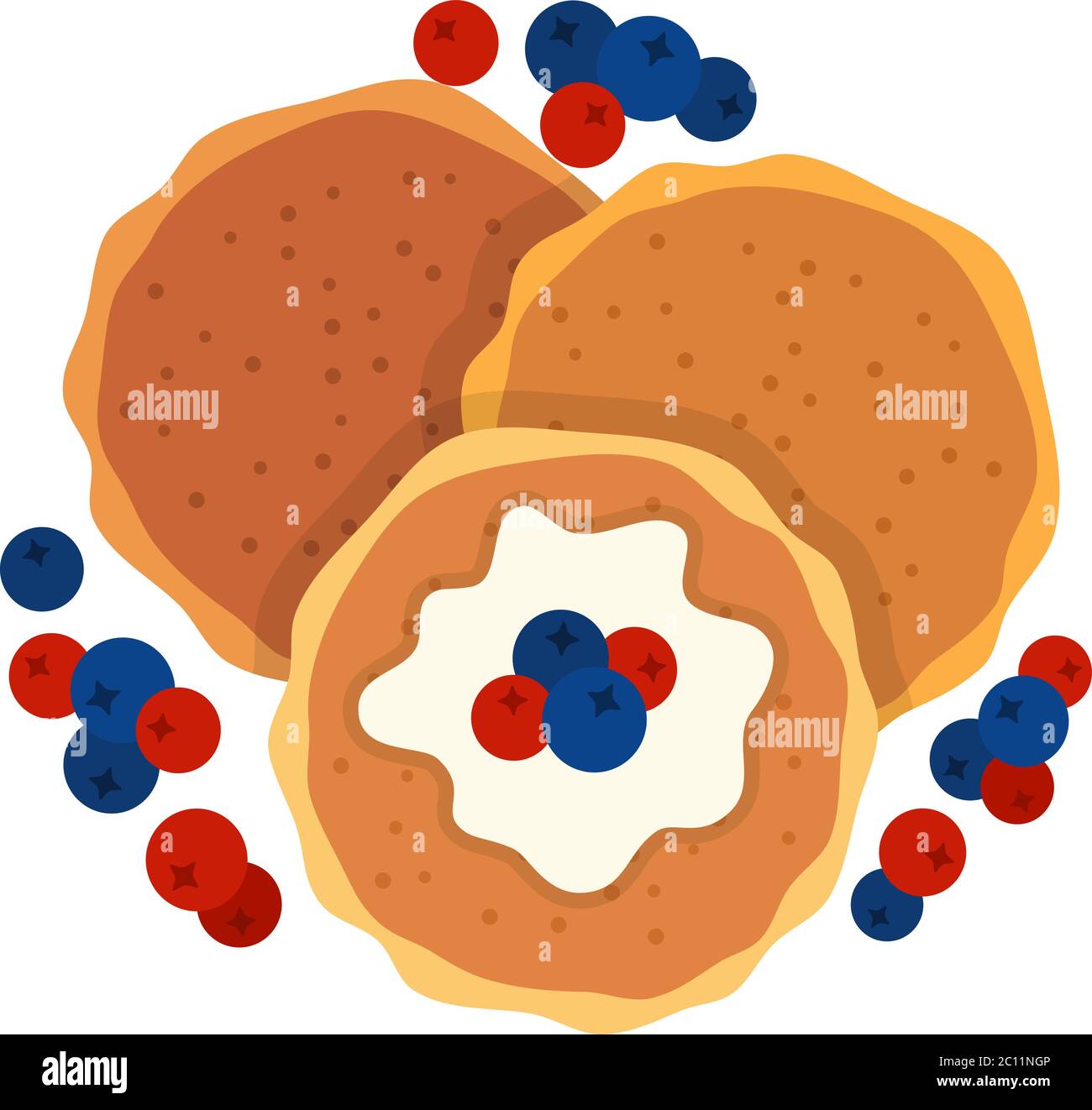 Pancakes with berries and sauce vector icon flat isolated Stock Vector