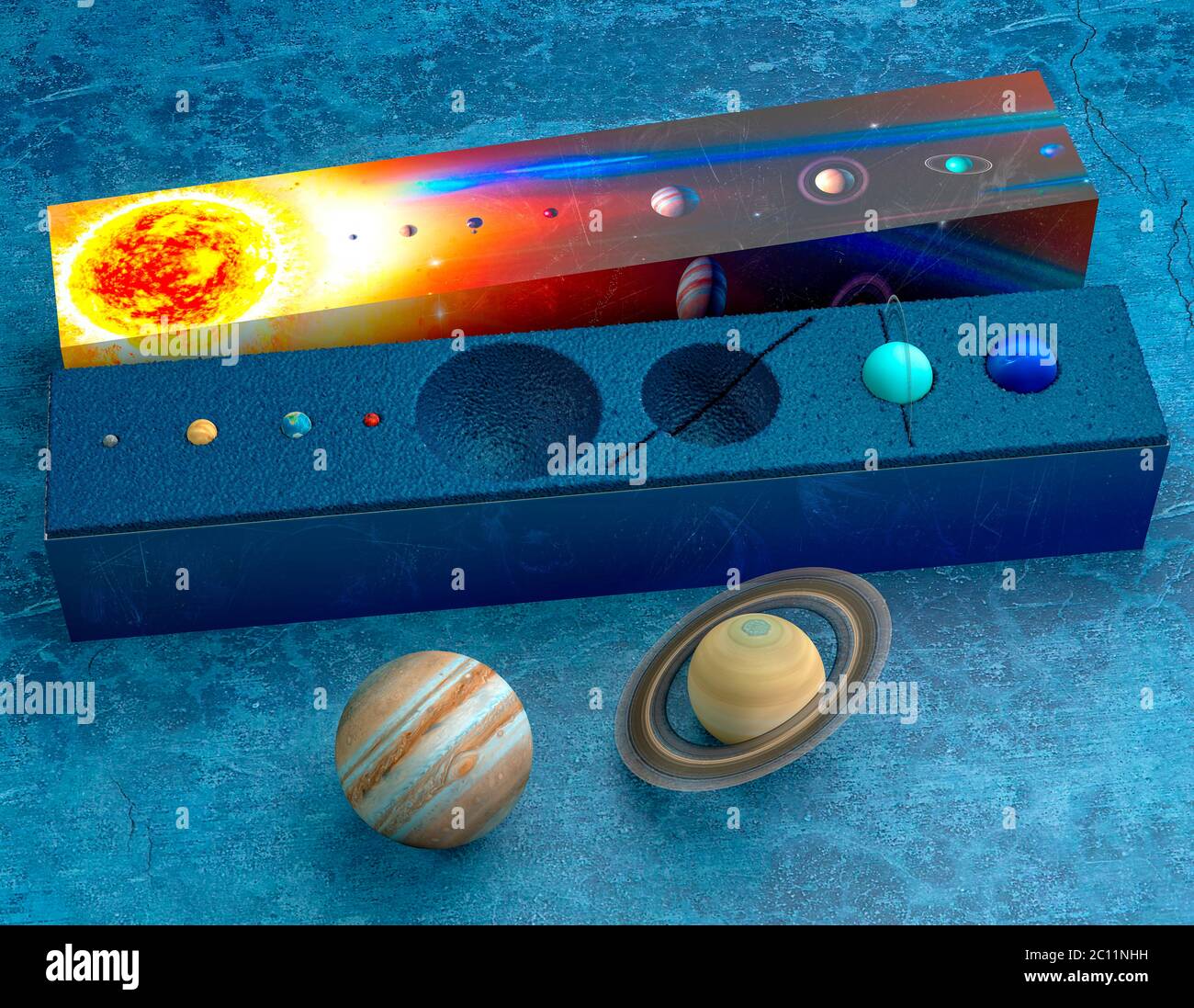 Solar system, box with models of the planets. Mercury, Venus, Earth, Mars,  Jupiter, Saturn, Uranus, Neptune. Collectible models. Gift box, concept  Stock Photo - Alamy