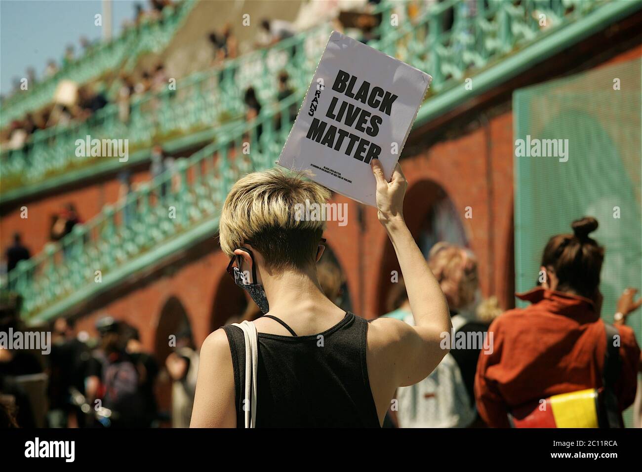 The Black Lives Matter Silent Protest on Madeira Drive on Brighton Seafront followed by a march through the City. Stock Photo