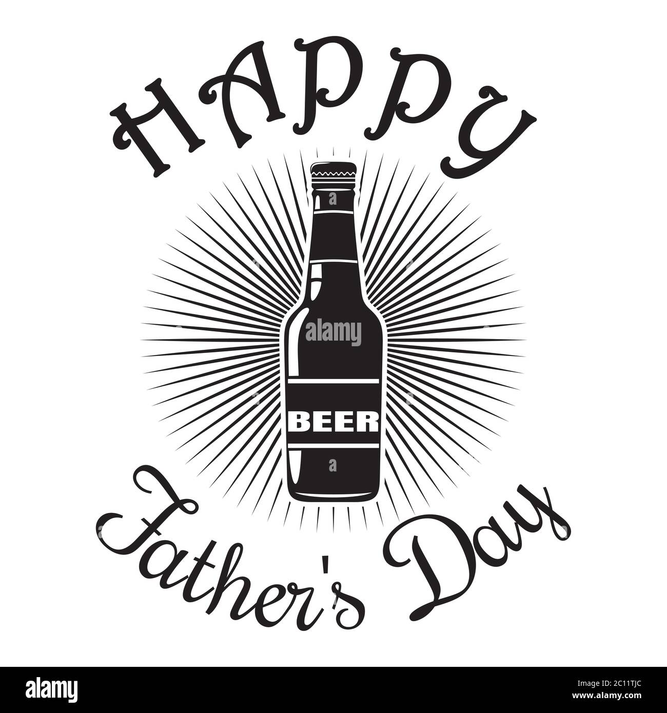 Fathers Day card. Happy Fathers Day. Beer bottle icon isolated on white