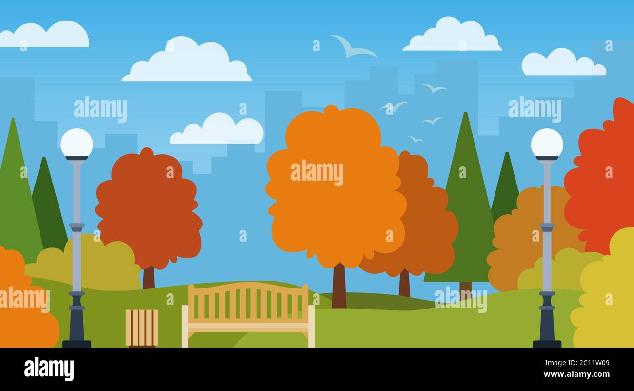Autumn park landscape vector icon flat isolated Stock Vector
