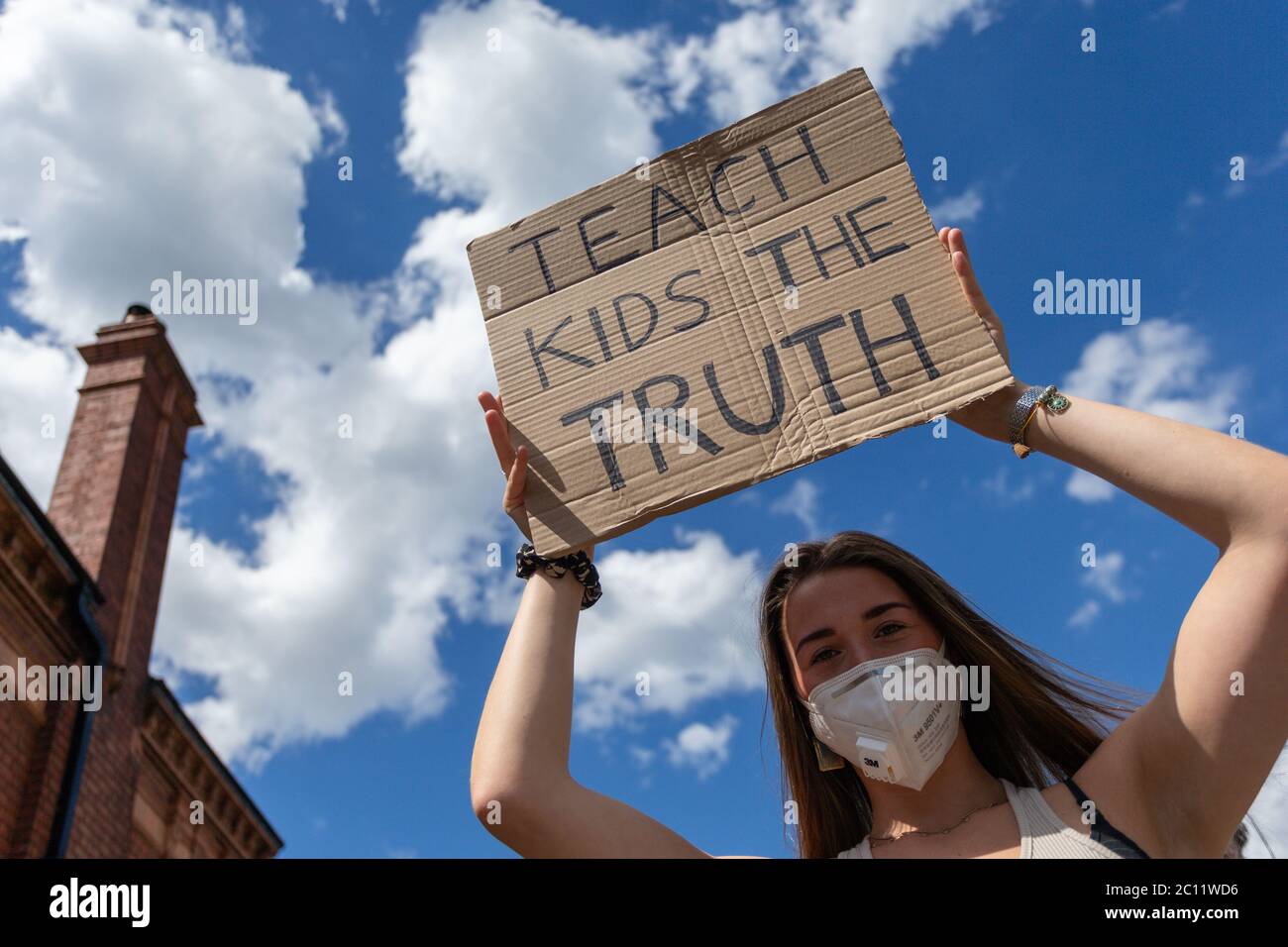 Stourbridge, West Midlands, UK. 13th June, 2020. A lively but peaceful gathering of at least 200 people demonstrated for the Black Lives Matter in the town of Stourbridge, West Midlands, UK. Credit: Peter Lopeman/Alamy Live News Stock Photo