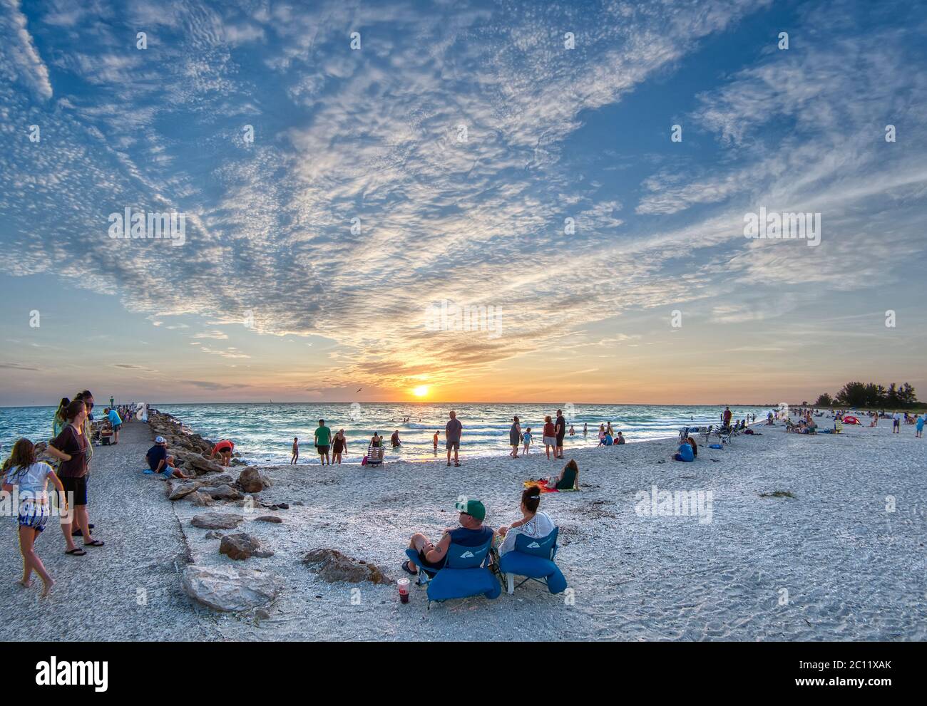 Sunset at North Jetty Beach on the Gulf of Mexico in Nokomis Florida United States Stock Photo