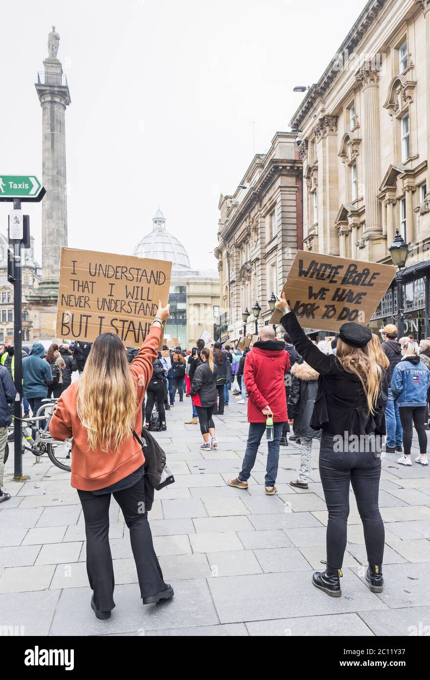Newcastle upon Tyne, UK. 13th June 2020. Protest by international human rights movement Black Lives Matter following the death of George Floyd in Minneapolis Minnesota on 25th May 2020. Joseph Gaul/Alamy News. Stock Photo