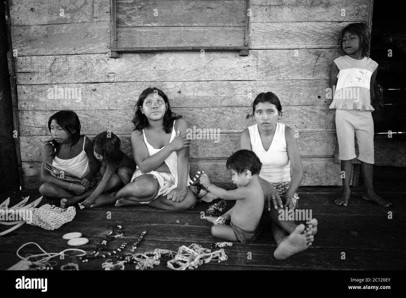 Waraos Family in Orinoco Delta, Venezuela Stock Photo