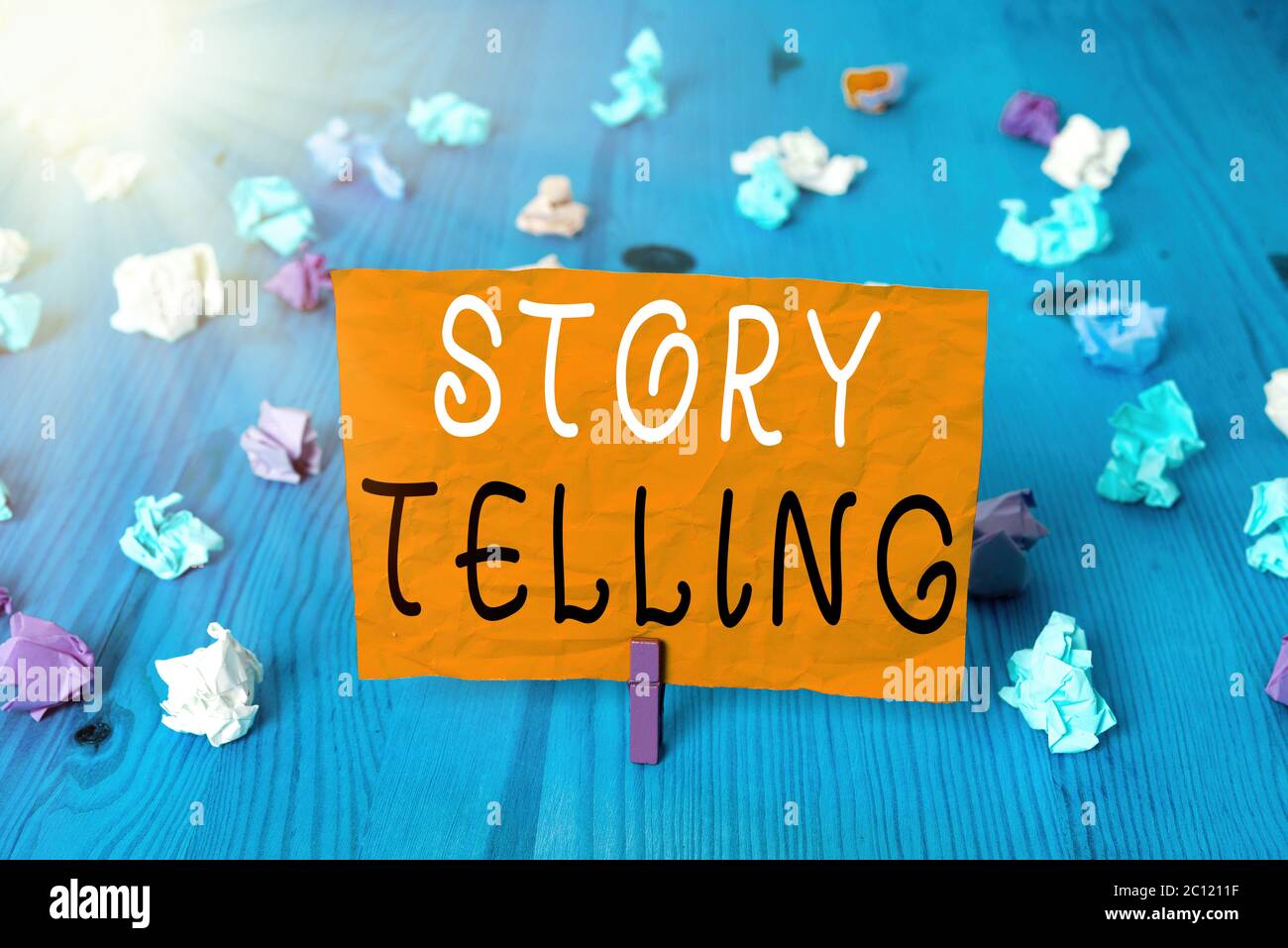 Conceptual hand writing showing Story Telling. Concept meaning narrative style of uttering sequence of events in order Stock Photo