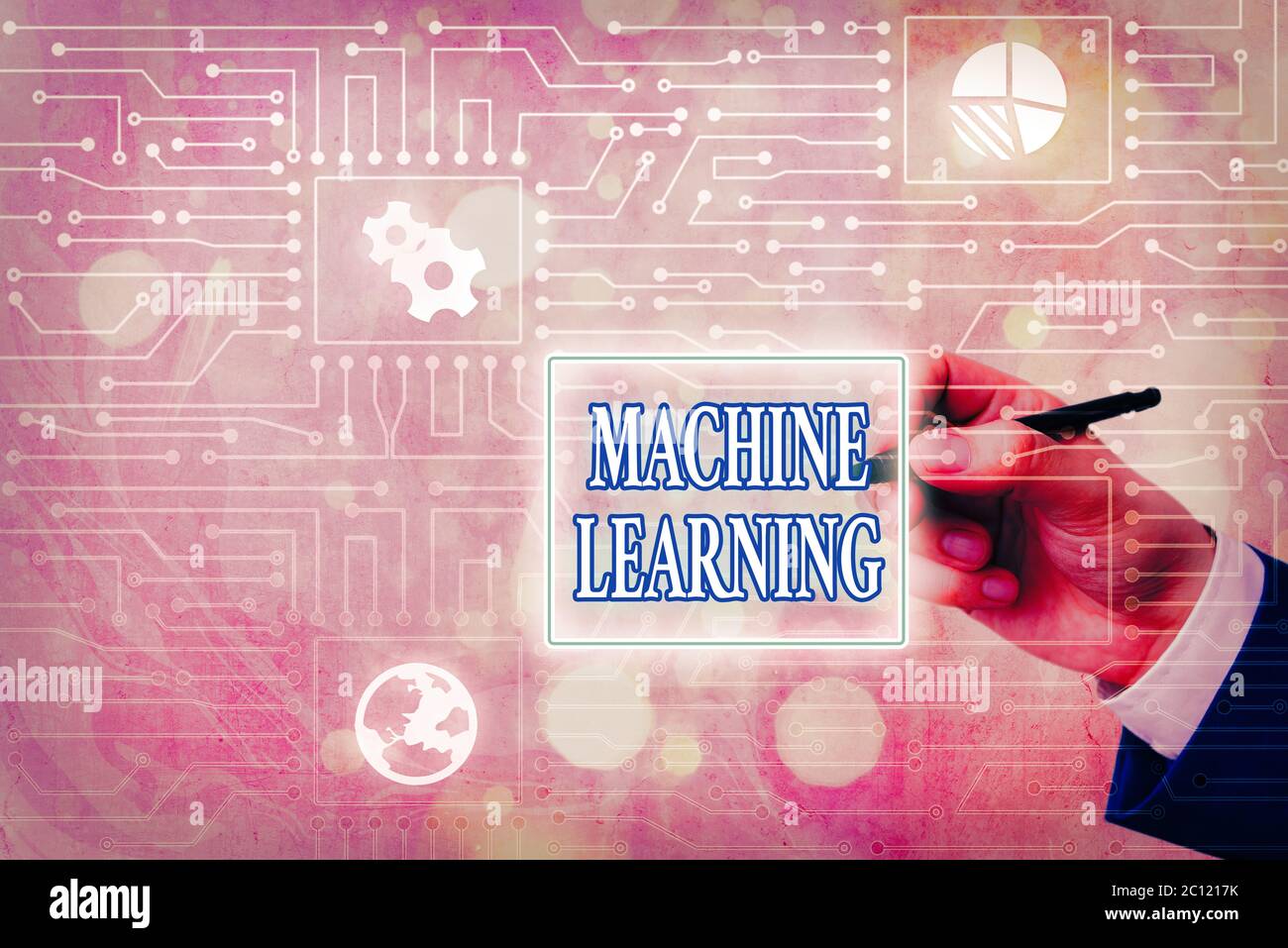 Writing Computer Learns Conceptual hand writing showing Machine Learning. Concept meaning the ...