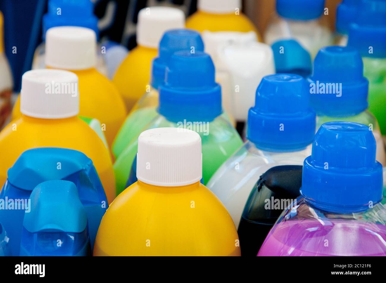 colorful plastic caps for detergents , shampoos and liquid soaps Stock