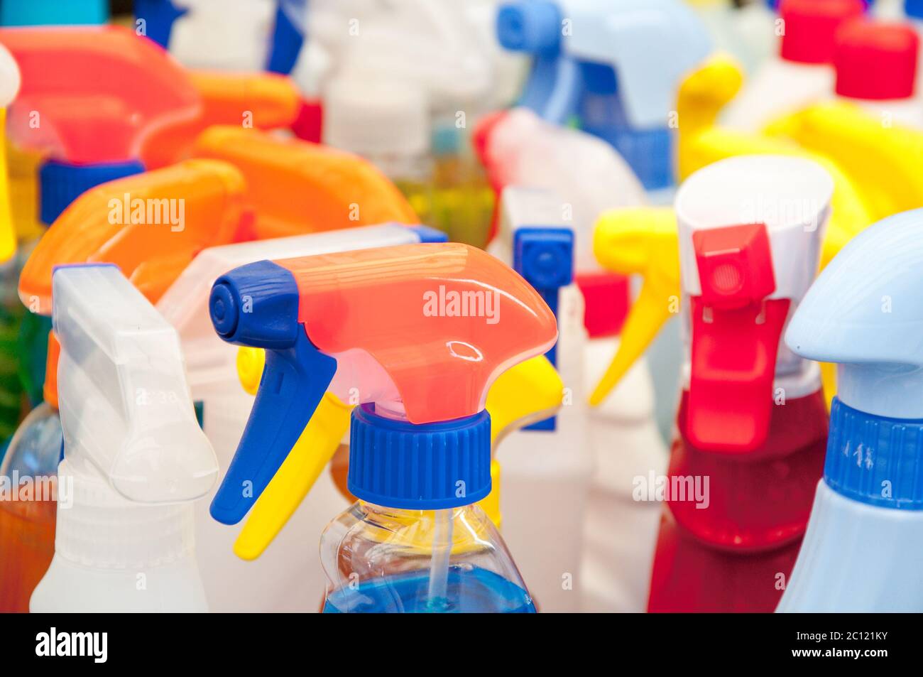 colorful plastic caps for detergents , shampoos and liquid soaps Stock